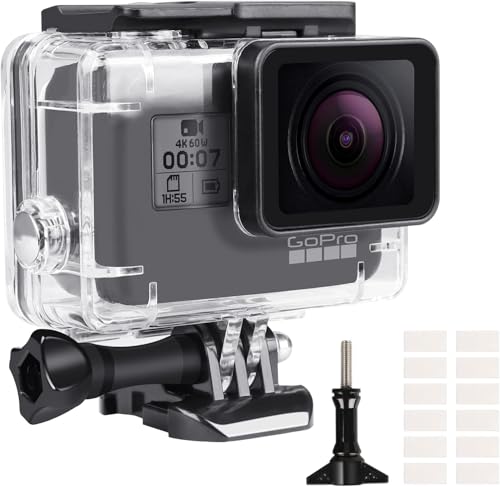 Capa impermeável para GoPro Hero 5/6/7, 60M capa protetora de mergulho com pinça de montagem rápida, 12 inserções antiembaciamento para câmara Gopro Hero 5/6/7 Black Action