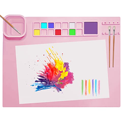 SOQKEEN Tapete de silicone para pintura, 51 x 41 cm tapete de silicone para artesanato tapete de silicone antiaderente dobrável para Crafting aguarela pintura argila e bricolage projetos (rosa)