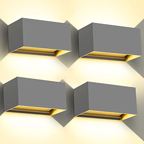 Kingwen 20 w Aplique de parede exterior 3000 K 4 peças lâmpada de parede exterior LED retangular luz exterior cinzento aplique interior ângulo de feixe regulável lâmpada IP65.