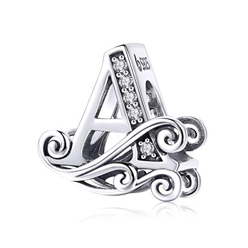 Lorrifal Alfabeto inicial encanto letra completa A-Z letra sólida prata de lei 925 Cubic Zircons conta pendente pendente para pandora europeu pulseira colar mulheres meninas jóias opção de presente