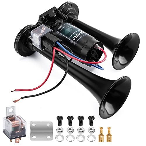 WADEO Buzina de camião de 12 V, 150 dB, buzina alta de carro super forte de ar compressor, kit para todos os veículos de 12 V, comboio, barco, carrinha (preto)