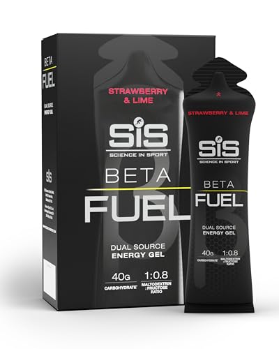 Science in Sport Beta Fuel Gel, gel energético de ciclismo, energia de fonte dupla, sabor morango e lima, 40 g de carboidratos em 60 ml, embalagem de 6