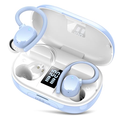 Auriculares sem fios, auriculares Bluetooth 5.3 HiFi estéreo desportivos com 4 ENC, cancelamento de ruído HD microfone, 128H capacetes sem fios Bluetooth LED, IP7 impermeável para corrida Sport