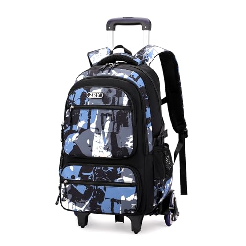 Amythe Mochila com rodas para adolescentes rapazes, carrinho mochilas escolares para crianças de 10 a 18 anos, design elegante e funcional de 40 l, mochila de viagem Trolley para adultos - preto