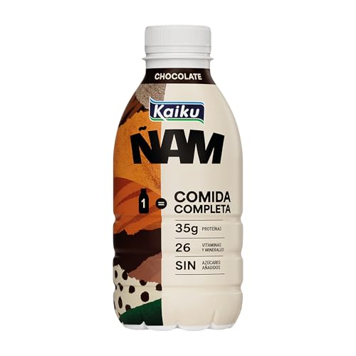 Kaiku - Ñam Chocolate, uma refeição completa numa garrafa, 35 g de proteína e 26 vitaminas e minerais, sem adição de açúcares e baixo em gordura, sabor chocolate - 500 ml