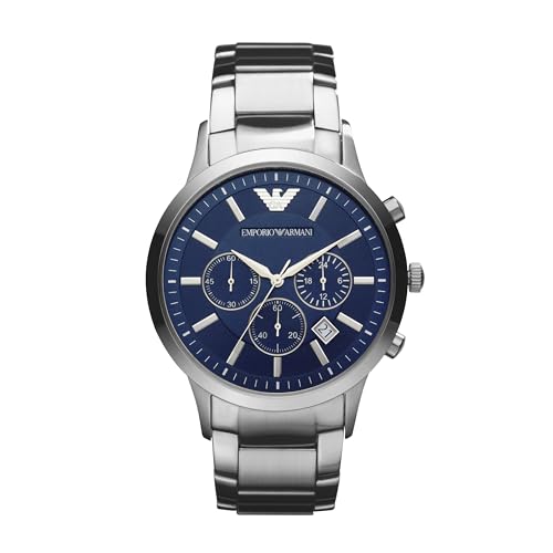 Emporio Armani Reloj Hombre, Movimiento Cronógrafo con 3 subesferas y Caja de 43mm con Correa de Acero, Piel o Silicona