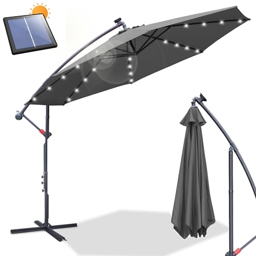 Daromigo Guarda-sol de 300/350 cm com manivela | Guarda-sol com suporte | Guarda-sol de jardim, proteção UV de alumínio, Guarda-sol de mercado impermeável para jardim