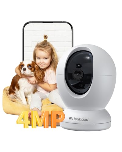 usogood 4 MP Câmara de vigilância WiFi interior 2,4 Ghz & 5 Ghz, 360 ° monitor para bebés com câmara WiFi deteção et monitorização humana/movimento / som, visão noturna, áudio bidirecional, 24/7