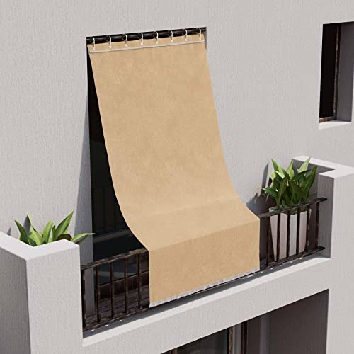 Toldo para varanda, kit com ganchos e anéis, para janela, cortina em cascata, tecido resistente, para exterior/campismo (145 x 290 cm, bege)