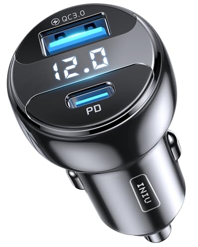 INIU Carregador de carro, carregamento rápido de 66 W com 2 portas USB C USB A PD & QC carregador de automóvel rápido para iPhone 15 14 13 12 11 Pro MAX Mini Samsung S22 S21 Note Pixel iPad AirPods