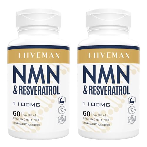NAD+ e Trans-Resveratrol 1100 mg | Alta absorção com extrato de pimenta preta (60 unidades (embalagem de 2))