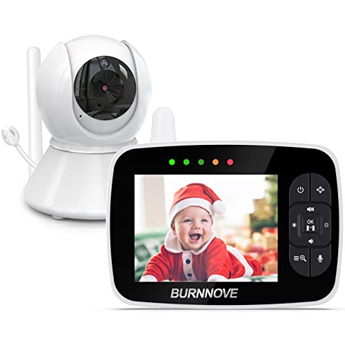 BURNNOVE Monitor de bebé, monitor de câmara e áudio com ecrã LCD de 3,5", 355 °/120 ° rotativo, zoom 2X, modo eco visão noturna, comunicação bidirecional e sensor de temperatura