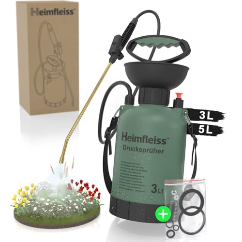 Heimfleiss® Pulverizador de pressão 3 litros | pulverizador de plantas 3L | pulverizador de jardim e carro, garrafa pulverizadora para plantas, garrafa pulverizadora, pulverizador de pressão para