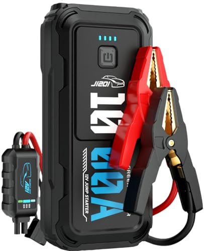 Arrancador de baterias de carro portátil 1000A para gasolina até 5,0 l e diesel até 3,5 l Booster e Jump Starter para baterias de veículos e motociclos, com LED, kit de emergência e proteção segura