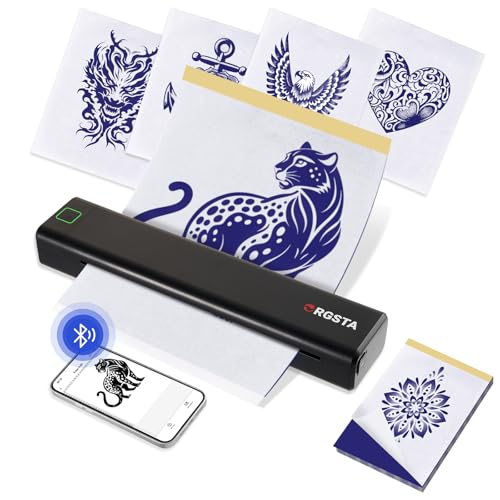 ORGSTA S008 Impressora térmica de tatuagem Bluetooth, dispositivo de transferência de tatuagem portátil para iniciantes com papel