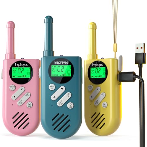Inspireyes Walkie Talkie crianças recarregável, 48 horas de tempo de trabalho, 3 quilómetros de longo alcance, presentes de aniversário, brinquedos ao ar livre para crianças dos 3 aos 12 anos, pacote