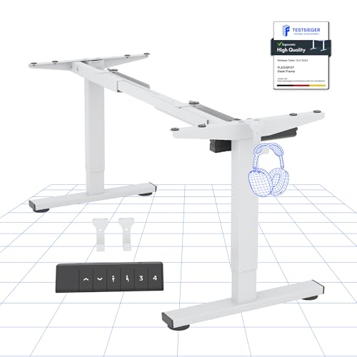 FLEXISPOT EN1 Pro Mesa Elevável Elétrica Estrutura de Mesa de Altura Regulável, Standing Desk Mesa Elevável Elétrica com 4 Botões de Memória para Escritório e Casa (Branco)