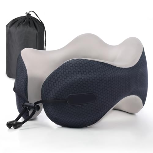 Radikor Almofada de viagem, almofada pescoço viagem de espuma memória, ergonômica almofada cervical para escritório avião comboio carro viajando, Travel Neck Pillow almofada avião com saco de