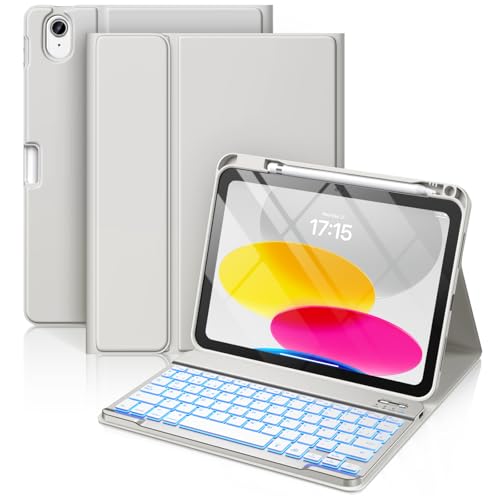 Vobafe Teclado para iPad de 10 geração 2022/11 geração A16 2025 (10,9/11 polegadas), QWERTY espanhol Ñ, retroiluminado de 7 cores Bluetooth magneticamente teclado para iPad 10/11 geração, cinzento