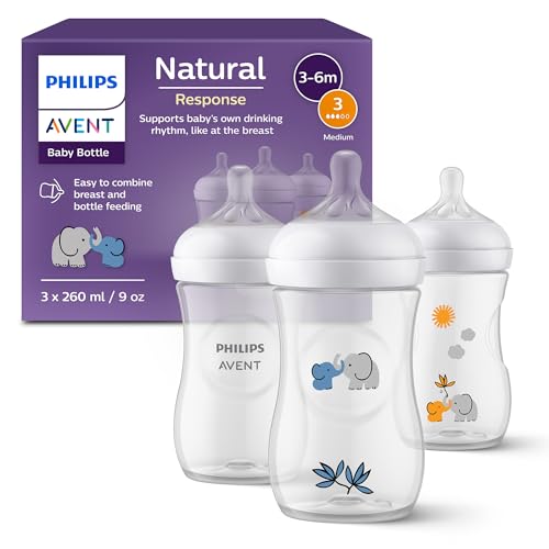 Philips Avent Natural Response, conjunto de presentes para bebés: 3 biberões Natural Response de 260 ml com tetinas T3 (para bebés de 1 mês ou mais), modelo SCY903/63