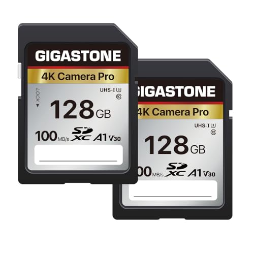 Gigastone Cartão SD de 128 GB, pacote de 2, 2 minicaixas, V30 SDXC cartão de memória alta velocidade 4K ultra HD UHD vídeo compatível com Canon Nikon Sony Pentax Kodak Olympus Panasonic câmara digital