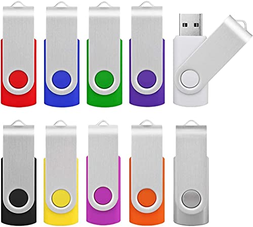 KOOTION Pendrives USB 32 GB, 【10 unidades, USB 3.0: memória USB 32 GB, leve, pequeno e prático lote Pendrive de 360 ° com tampa metálica colorida USB Stick Flash para computador/TV/carro/Player, ect