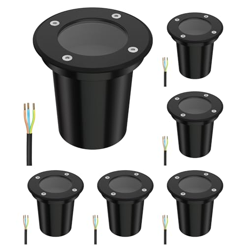 ledscom.de 6 unidades. Candeeiro embutido no chão BOLI para exteriores, IP67, preto, redondo, 108 mm Ø, 1 GU10 máx. 15W