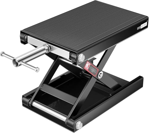 VIVOHOME Moto elevadora plataforma larga de aço manivela suporte central capacidade de 500 kg para motocicletas veículos todo o terreno e motos de cruz cor preta