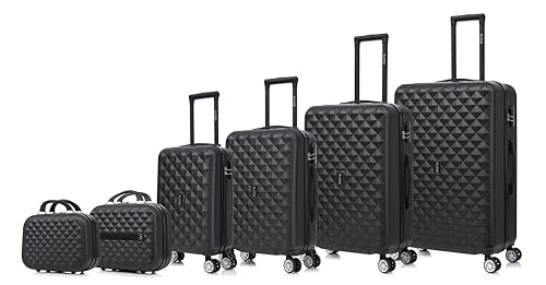 CELIMS - Mala de viagem com rodas giratórias, 360 graus, Preto, Jogos de malas