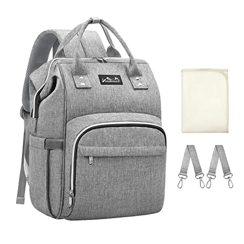 Viedouce Mochila para fraldas e biberões de bebé para mãe, impermeável, estilo Oxford, de grande capacidade, com muda-fraldas portátil e 2 ganchos para carrinho de bebé