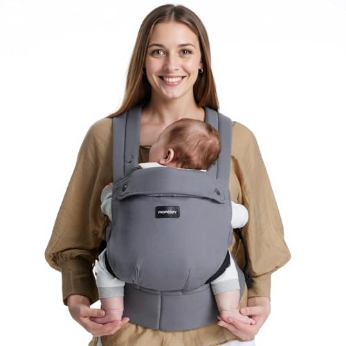 Suporte para bebés Momcozy - ergonómico, confortável e leve, para crianças de 3 a 20 kg, fácil de colocar, ideal para uma criação com mãos livres, cinzento