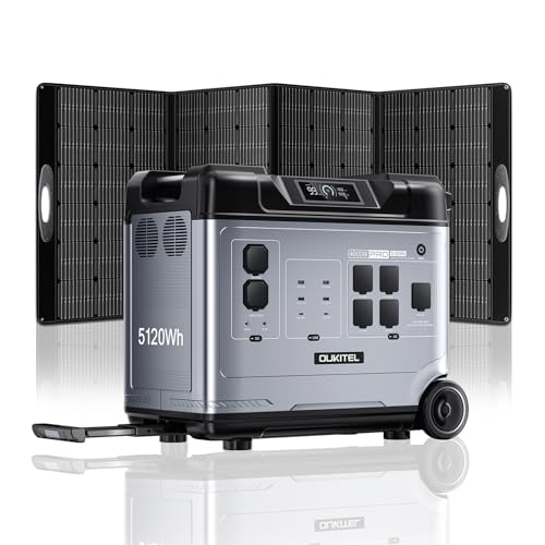 OUKITEL P5000 Pro Gerador solar com painel solar de 400 W, estação de energia portátil 4000 W, bateria de 5120 Wh LiFePO4 para campismo, autocaravana, emergência
