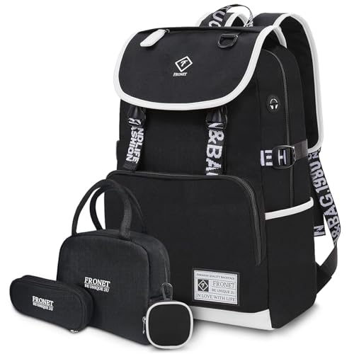 Mochila para meninos e meninas adolescentes, mochilas unissexo para estudantes universitários do ensino secundário, Preto, 46 x 30 x 16 CM, Conjuntos de material escolar