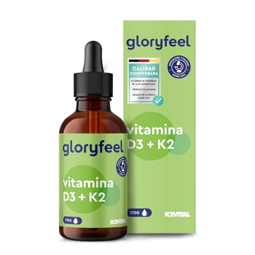 Vitamina D3 K2 (1700 gotas) - 5.000 U.I. Para 5 gotas - 50 ml K2VITAL® >99,7 % All-Trans - vitamina D altamente biodisponível vitamina K2 MK7 - Testado em laboratório, sem aditivos