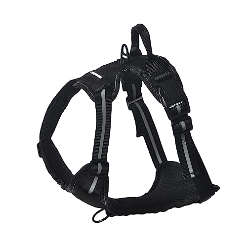 Amazon Basics Arnês para cão com design sem puxões, ajustável, macio, acolchoado, colete, com tiras refletoras, tamanho médio, cor preta