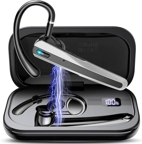 Mãos-livres auriculares Bluetooth V5.3, auriculares sem fios Bluetooth com microfone duplo cancelamento, 20H de conversação, 120H de espera, mãos livres orelha para negócios/condução/escritório, preto