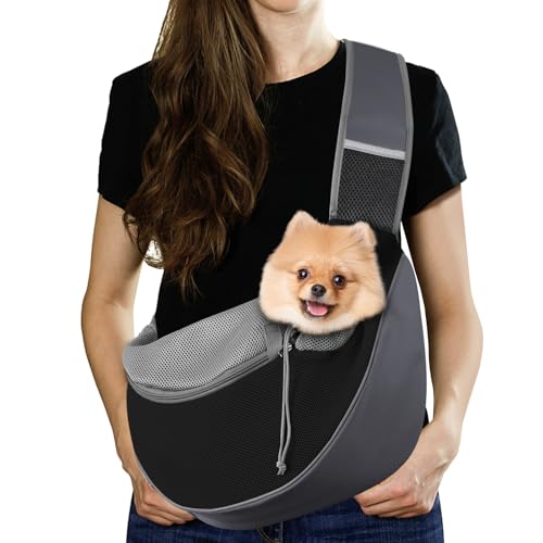 Pawaboo Bolsa de tiracolo para cães, bolsa portátil para animais de estimação com alça ajustável e bolsos, mala de mensageiro respirável confortável com para cachorros gatinhos, L, cinzento escuro