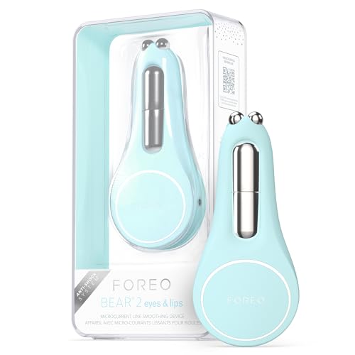 FOREO BEAR 2 eyes & lips, dispositivo rejuvenescedor de microcorrentes, levantamento facial imediato, massajador de olhos, tratamento anti-olheiras, azul ártico