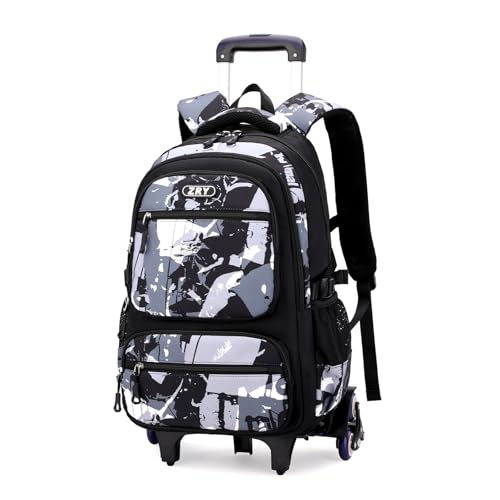 Amythe Mochila com rodas para adolescentes rapazes, carrinho mochilas escolares para crianças de 10 a 18 anos, design elegante e funcional de 40 l, mochila de viagem Trolley para adultos - preto