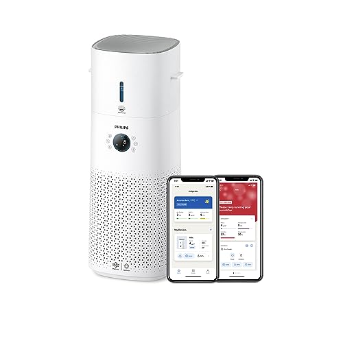Philips Purificador de ar e humidificador 2 em 1, série 3000, 131 m2, filtro NanoProtect HEPA e carvão ativo, que elimina 99,97% de todas as partículas invisíveis, branco (AC3737/10)