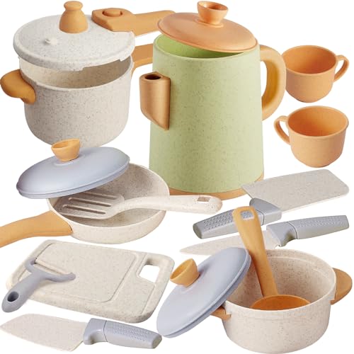 HYAKIDS Brinquedos de cozinha para crianças acessórios, conjunto de panelas e panelas, utensílios de cozinha, conjunto de rolos de chef para meninos e meninas 3 4 5 anos