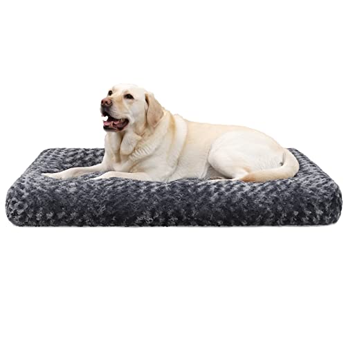 KSIIA Cama para cão grande, 90 x 60 cm, camas anti-stress L, colchão almofada cão grande, tapete lavável na máquina, fundo antiderrapante Dog Bed, cinzento escuro