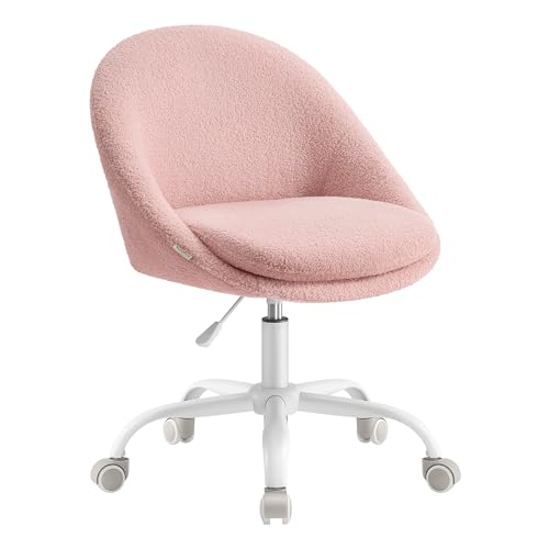 SONGMICS Cadeira de escritório em casa, cadeira giratória de pelúcia, cadeira de secretária, acolchoada com espuma, altura ajustável, para estúdio, quarto, rosa geleia OBG020R03