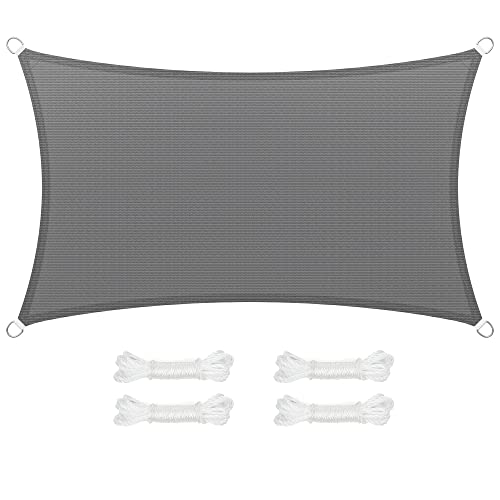 SONGMICS Vela de sombra de 3 x 5 m, tecido HDPE de proteção solar, respirável, à prova de água, terraço, jardim, varanda, campismo, retangular, côncava, 2 m, cinzento fumado GSS35GY