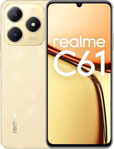 realme C61 Smartphone 4G, 6+256 GB, bateria de 5000 mAh, ecrã ocular de 90 Hz, chipset potente Octa-Core, câmara AI de 50 MP, motor de aumento AI, ouro brilhante (sem adaptador)
