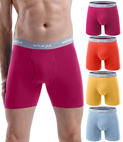 wirarpa Cuecas homem boxer algodão roupa interior confortável para homens sem etiquetas abrir a mosca pack de 4