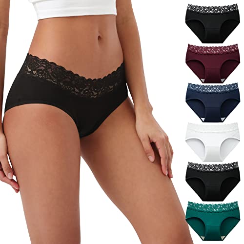 INNERSY Cuecas de mulher algodão e renda cuecas cintura média macia e confortável roupa interior pack de 6