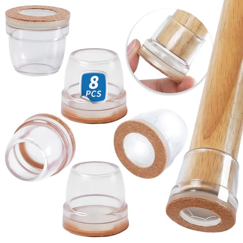 Protetores de chão para pernas de cadeira, 26-32 mm, 8 tampas de silicone pequenas para pernas de cadeira com feltro, capas de proteção para pernas de cadeira de silicone, protetores para pés de