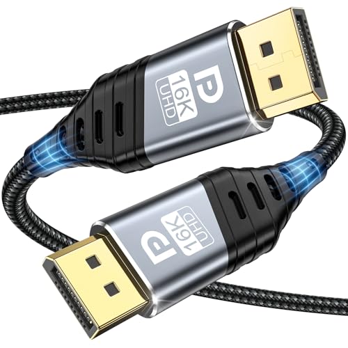 YUETUOL Cabo DisplayPort 2.1 K, cabo DP 1M 80 Gbps 16 K@60Hz, 8 K@120Hz, 4K @240Hz/165Hz/144Hz, 2K@240Hz, compatível com HDR10, FreeSync, G-Sync para PC, Monitoramento or, Cartão gráfico, Gaming