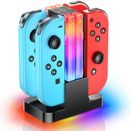 Wenocally Base de carregamento para controlador de interruptor compatível com Nintendo Switch Controller e controlador de modelo OLED com 6 modos de luz RGB e função de temporizador